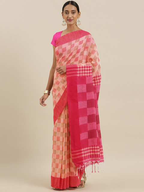 

The Chennai Silks Classicate Pink Checked Cotton Blend Saree