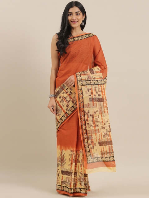 

The Chennai Silks Classicate Rust Orange Solid Pure Cotton Saree
