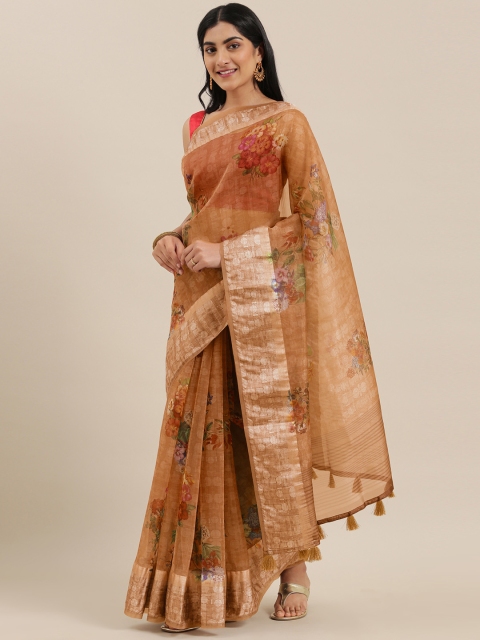 

The Chennai Silks Classicate Brown Printed Tissue Saree