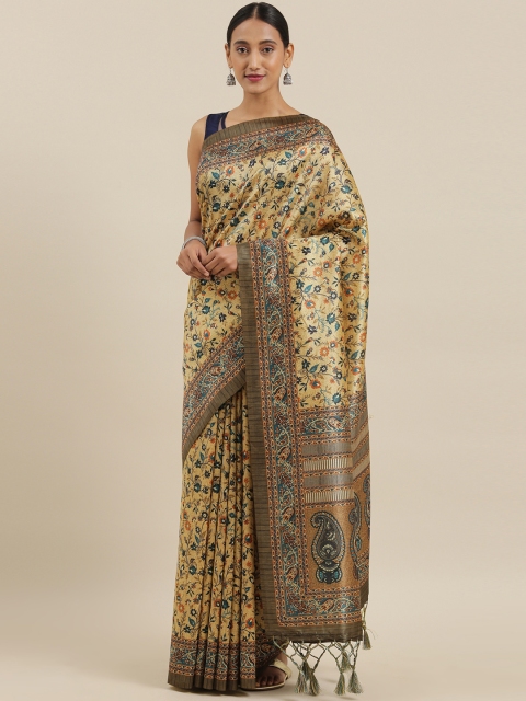 

The Chennai Silks Classicate Beige & Green Viscose Rayon Printed Chanderi Saree