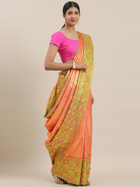 

The Chennai Silks Classicate Orange & Gold-Toned Pure Silk Woven Design Kanjeevaram Saree