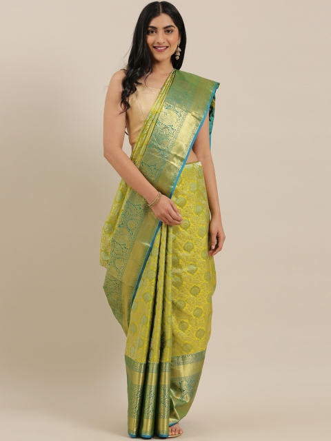 

The Chennai Silks Classicate Green & Silver-Toned Pure Silk Woven Design Kanjeevaram Saree