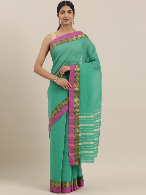

The Chennai Silks Classicate Sea Green Solid Pure Cotton Saree