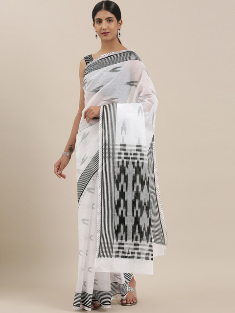 

The Chennai Silks Classicate White & Black Pure Cotton Printed Saree