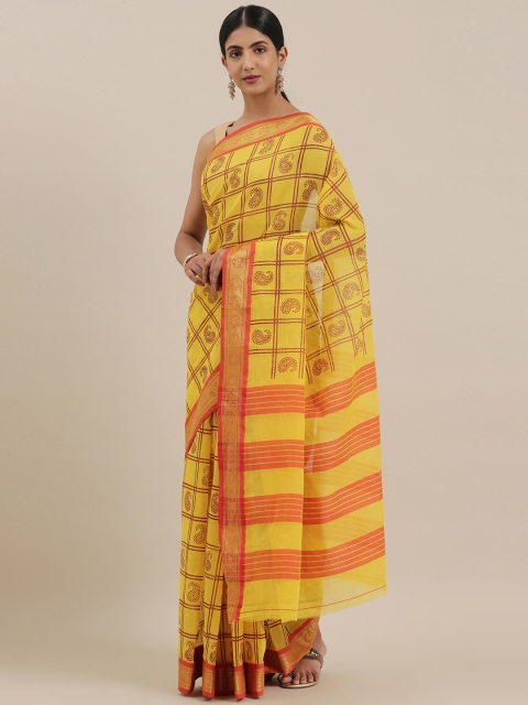 

The Chennai Silks Classicate Yellow & Maroon Pure Cotton Printed Saree