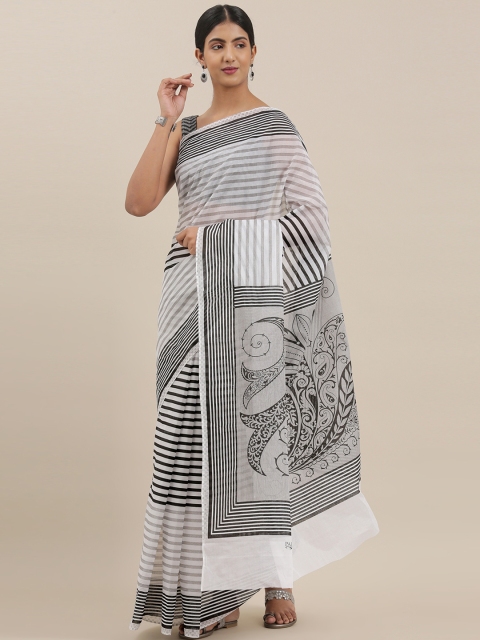 

The Chennai Silks Classicate White & Black Pure Cotton Striped Saree