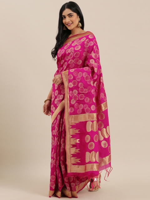 

The Chennai Silks Classicate Magenta & Gold-Toned Viscose Rayon Woven Design Saree