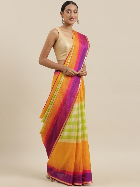 

The Chennai Silks Classicate Multicoloured Pure Silk Colourblocked Kanjeevaram Saree, Multi