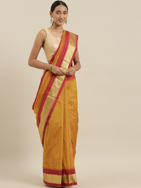 

The Chennai Silks Classicate Mustard Yellow Pure Silk Solid Ilkal Saree