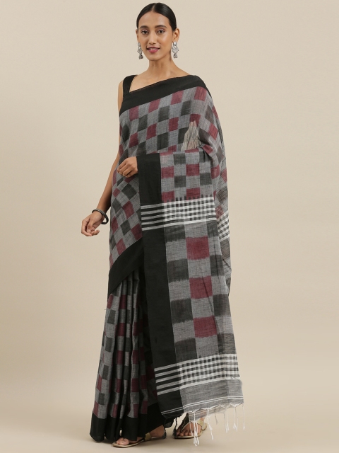 

The Chennai Silks Classicate Grey & Black Cotton Blend Checked Bagh Saree