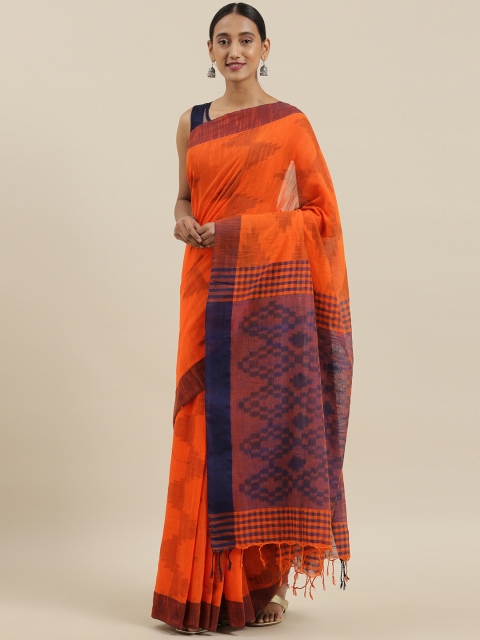 

The Chennai Silks Classicate Orange Cotton Blend Printed Bagh Saree