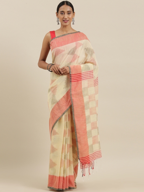 

The Chennai Silks Classicate Cream-Coloured & Olive Green Cotton Blend Printed Bagh Saree
