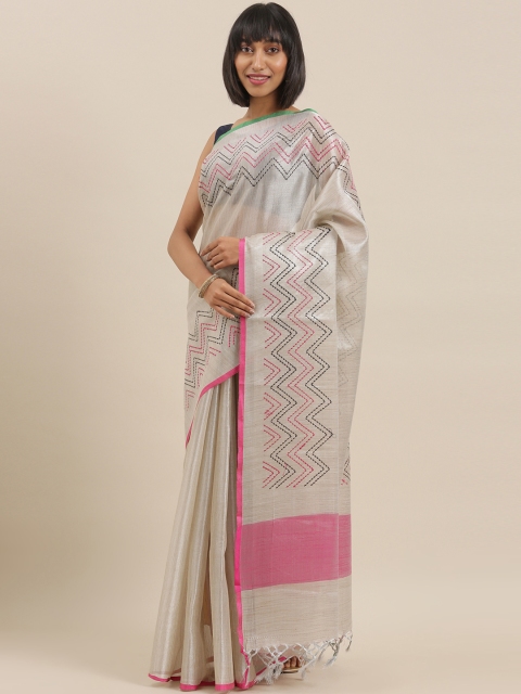 

The Chennai Silks Classicate Silver-Toned Solid Polycotton Saree