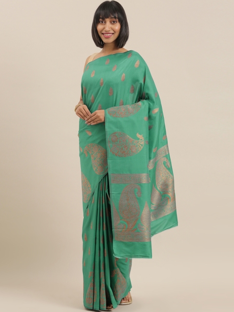 

The Chennai Silks Classicate Teal Green & Bronze-Toned Polycotton Woven Design Saree