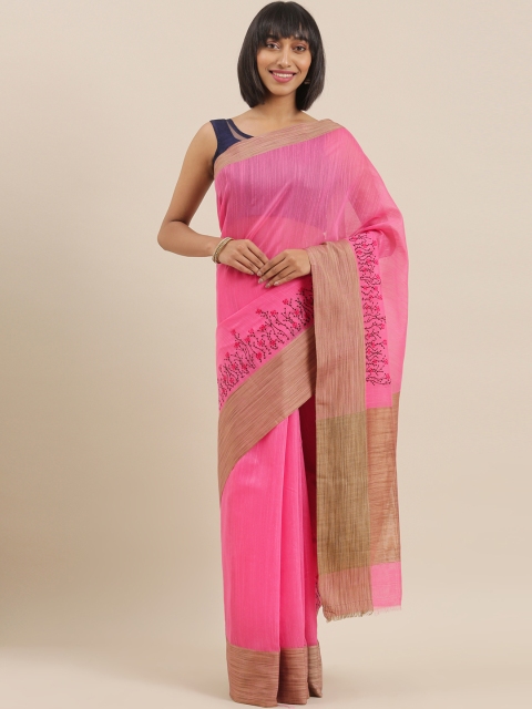 

The Chennai Silks Classicate Pink Solid Polycotton Saree with Embroidered Detailing