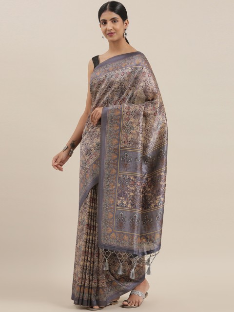 

The Chennai Silks Classicate Grey & Brown Viscose Rayon Printed Chanderi Saree