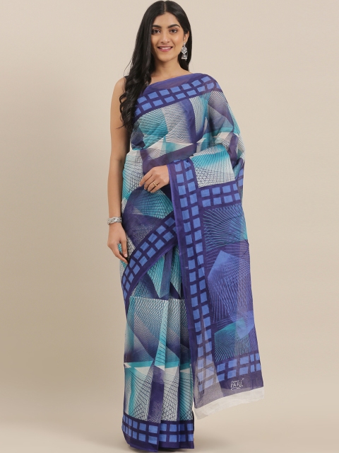 

The Chennai Silks Classicate Off-White & Blue Pure Cotton Printed Saree