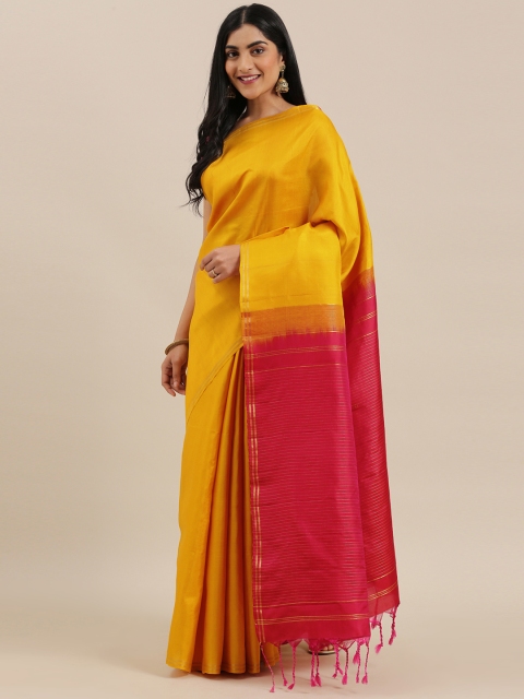 

The Chennai Silks Classicate Yellow Pure Silk Solid Kanjeevaram Saree