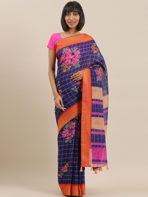 

The Chennai Silks Classicate Navy Blue & Pink Poly Silk Printed Bhagalpuri Saree