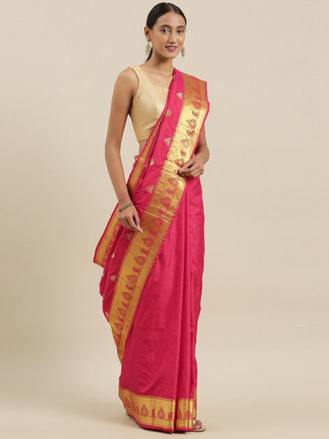 

The Chennai Silks Classicate Red & Gold-Toned Pure Silk Woven Design Ilkal Saree