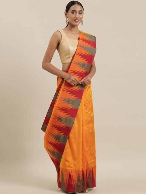 

The Chennai Silks Classicate Gold-Toned with Mustard Yellow Pure Silk Solid Ilkal Saree