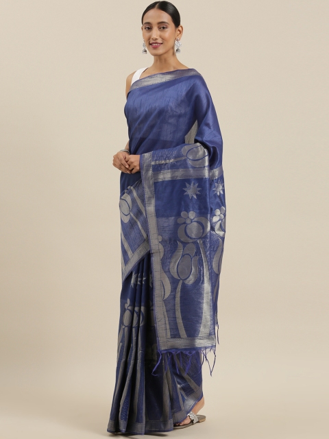

The Chennai Silks Navy Blue Woven Design Viscose Rayon Saree