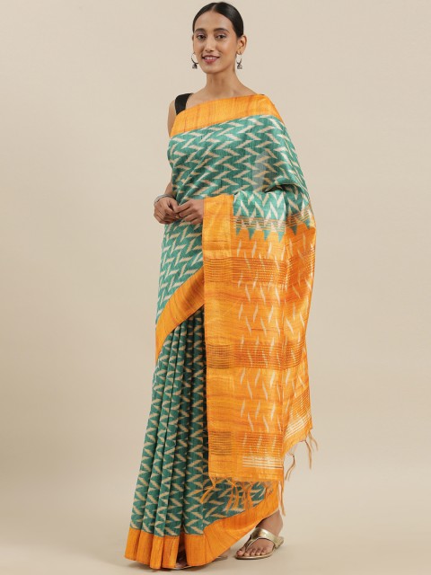 

The Chennai Silks Classicate Teal Green & Off-White Viscose Rayon Printed Saree