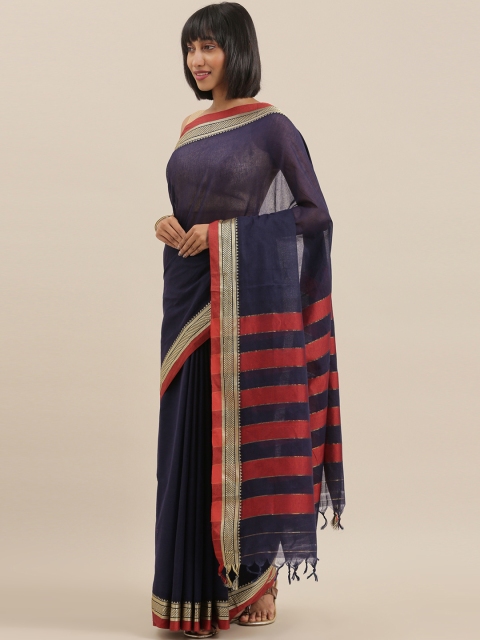 

The Chennai Silks Classicate Navy Blue Solid Pure Cotton Saree