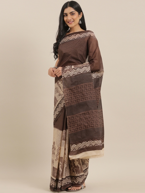 

The Chennai Silks Classicate Brown Printed Pure Cotton Saree