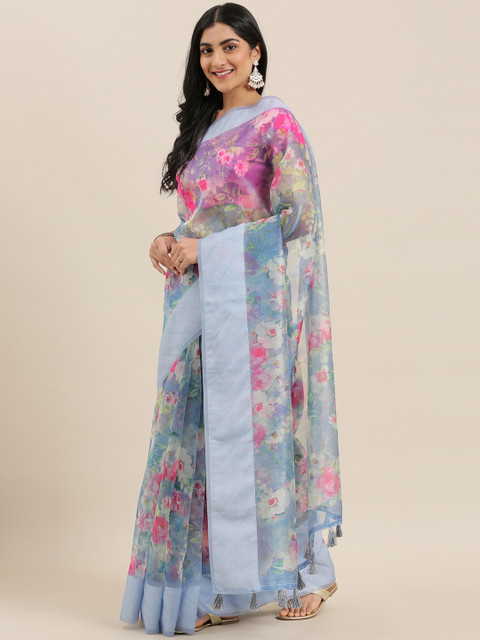 

The Chennai Silks Classicate Blue Printed Tissue Saree