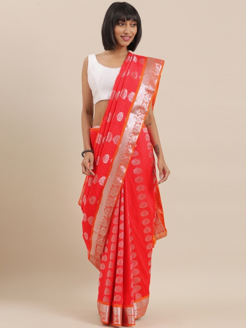 

The Chennai Silks Classicate Red & Silver-Toned Polycotton Woven Design Saree