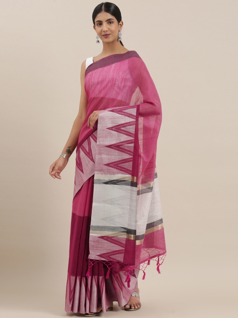 

The Chennai Silks Classicate Magenta Pink Solid Polycotton Saree