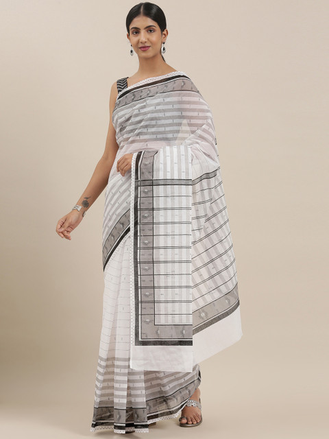 

The Chennai Silks Classicate White & Black Pure Cotton Striped Saree