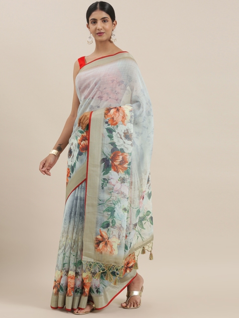 

The Chennai Silks Classicate Green Printed Linen Blend Saree