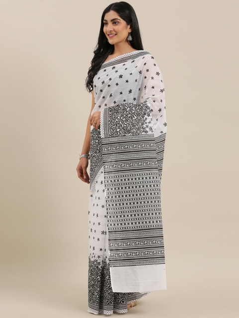 

The Chennai Silks Classicate White & Black Pure Cotton Printed Saree