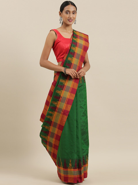 

The Chennai Silks Classicate Green Pure Silk Solid Ilkal Saree