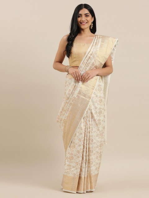 

The Chennai Silks Classicate Off-White & Golden Pure Silk Woven Design Elampillai Saree