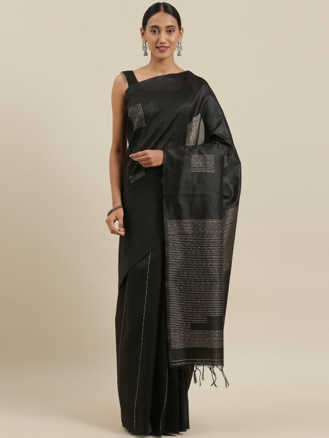 

The Chennai Silks Classicate Black & Beige Viscose Rayon Embroidered Sequined Saree