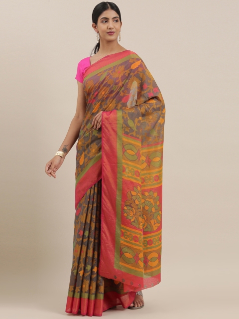 

The Chennai Silks Classicate Grey & Mustard Yellow Poly Silk Woven Design Bhagalpuri Saree