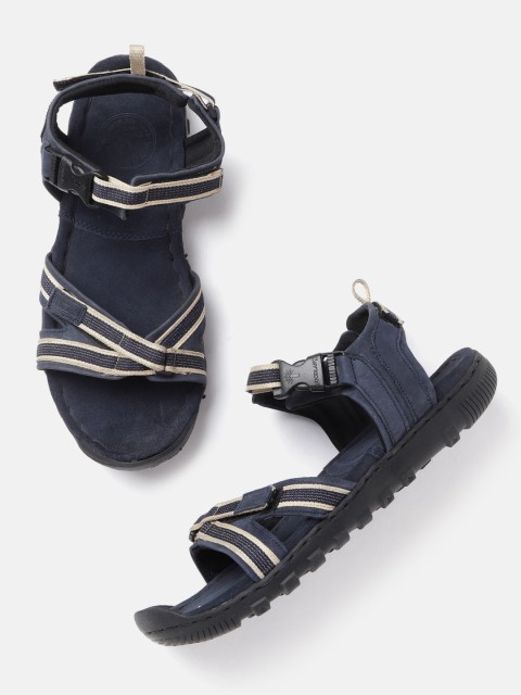 

Woodland Men Navy Blue & Beige Striped Nubuck Comfort Sandals