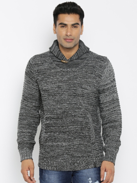 

Roadster Men Charcoal Grey Self-Design Sweater