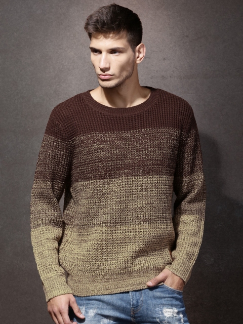 

Roadster Men Brown Colourblocked Sweater