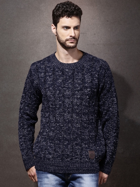 

Roadster Men Navy Self-Design Sweater, Navy blue