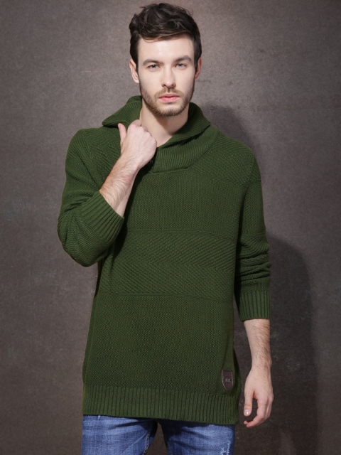

RDSTR Men Olive Green Soild Sweater