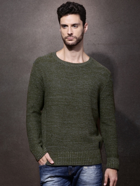 

Roadster Men Olive Green Sweater