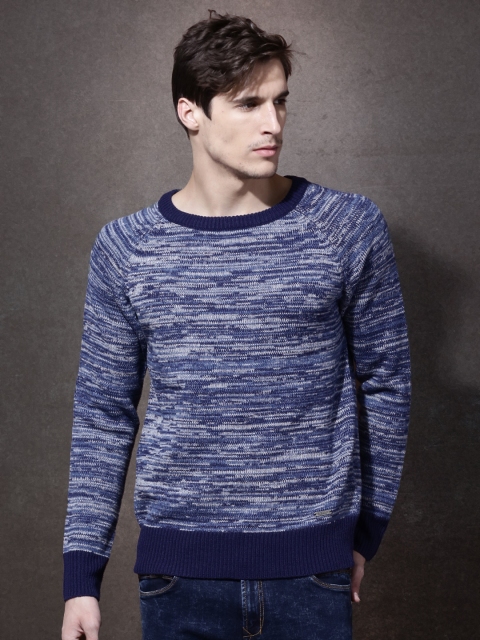 

Roadster Men Blue Patterned Sweater
