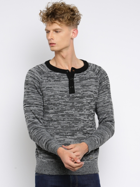 

Roadster Men Black & Grey Self-Design Sweater