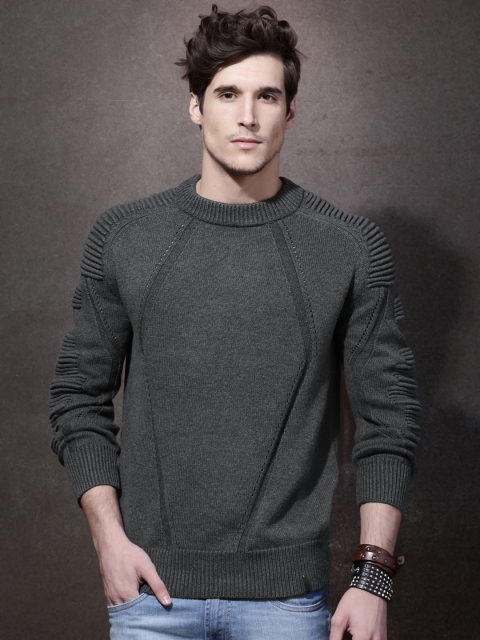 

Roadster Men Charcoal Self-design Sweater