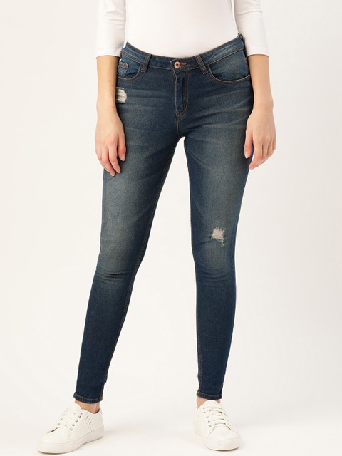 

ether Women Blue Skinny Fit Low Distress Light Fade Stretchable Jeans