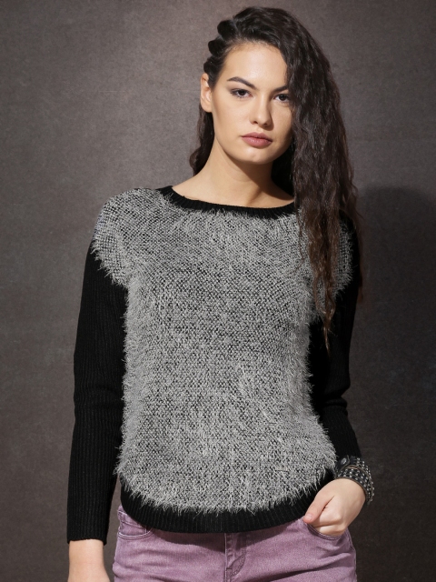 

Roadster Women Black & Grey Fuzzy Sweater